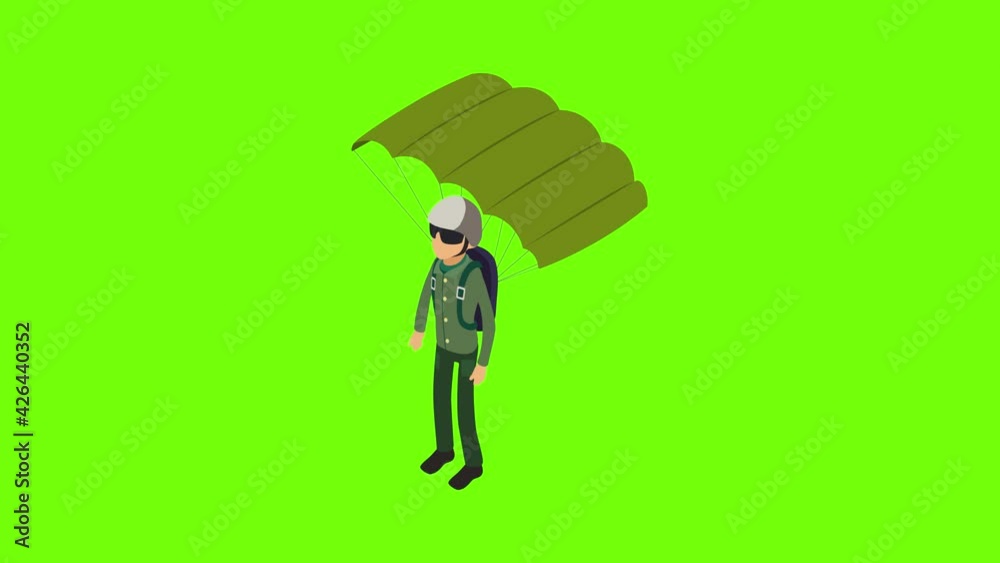 Skydiver icon animation cartoon best object on green screen background Skydiver icon animation cartoon best object on green screen background