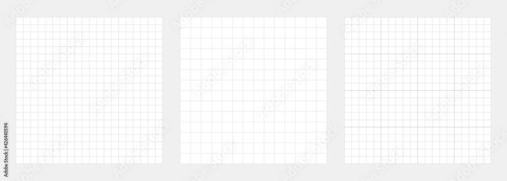 White grid backgrounds collection. Checkered backdrop of map. Grid paper banner. Printable geometric design elements. Notebook paper. Technical architect blank. Graph sketch. Vector illustration - obrazy, fototapety, plakaty 
