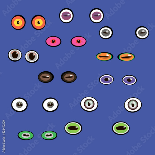 Cartoon eyes. Set of predatory eyes. The look of the monsters. Funny eyes. A collection of emotional look. Vector illustration.
