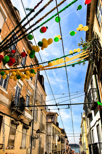 Streets adorned with garlands in Alfama  Lisbon