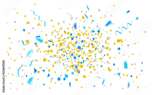 Blue and Yellow foil confetti and ribbons explosion