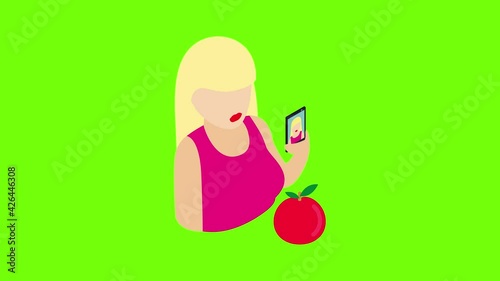 Selfie woman icon animation cartoon best object on green screen background photo