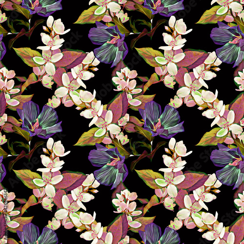 Jasmine flower seamless pattern.