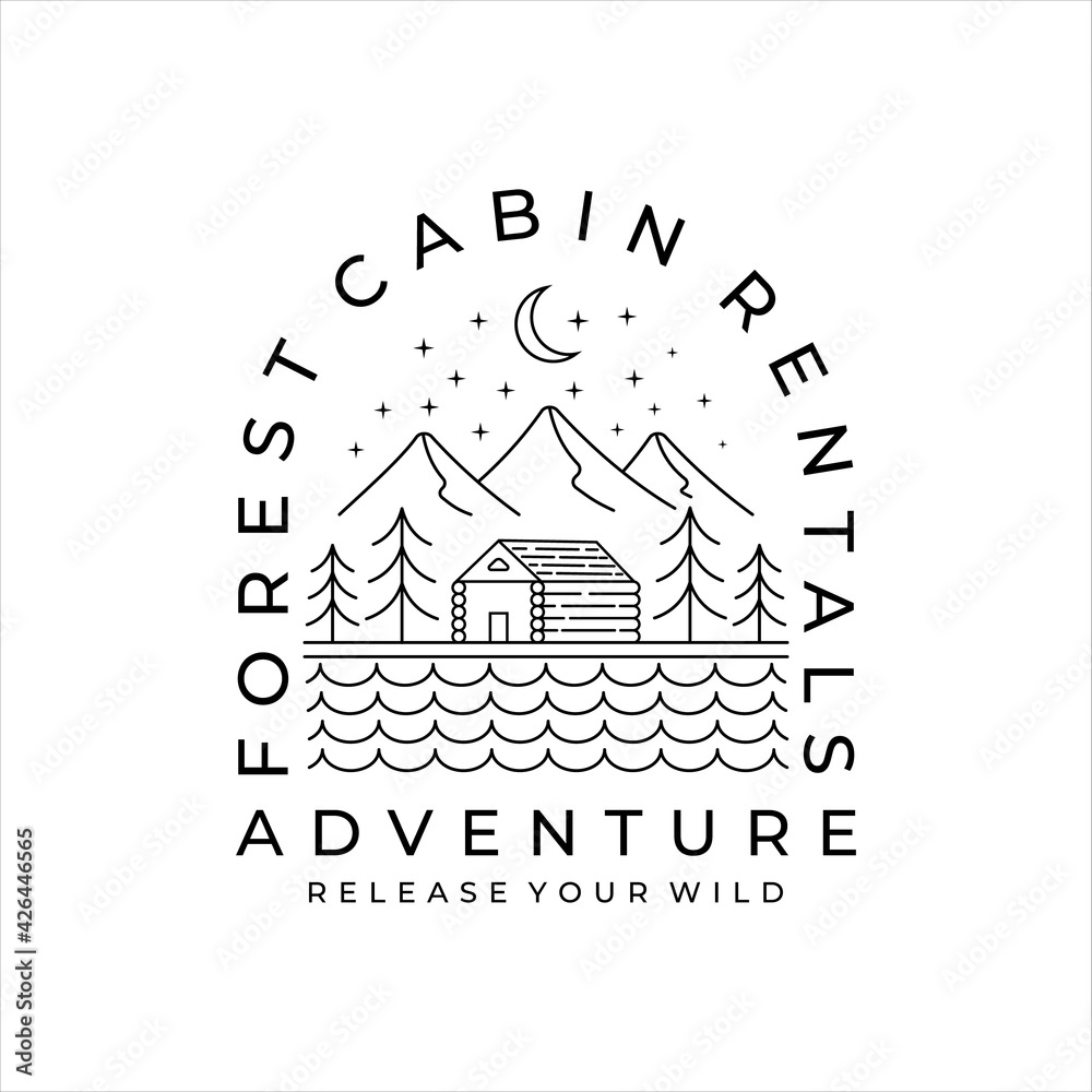 cabin or cottage line art logo vector illustration template icon design