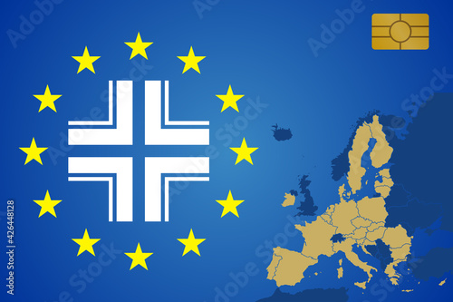 UE Immunity Pass. European Union Pass Covid-19 vaccination, vector illustration.