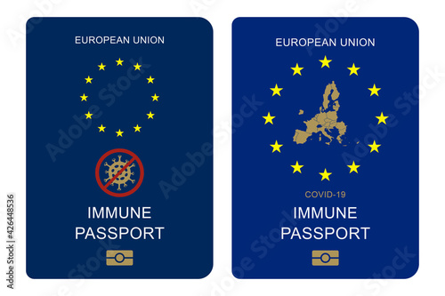  Immune Passport. European Union Immunity passport Covid-19 vaccination, vector illustration.