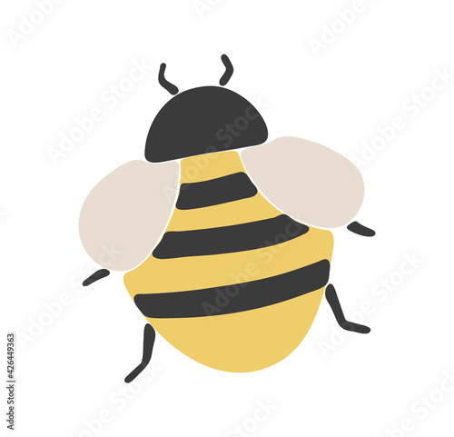 Abstract bee silhouette, boho funny isolated bee, spring insect, spring elements nature, vector illustration