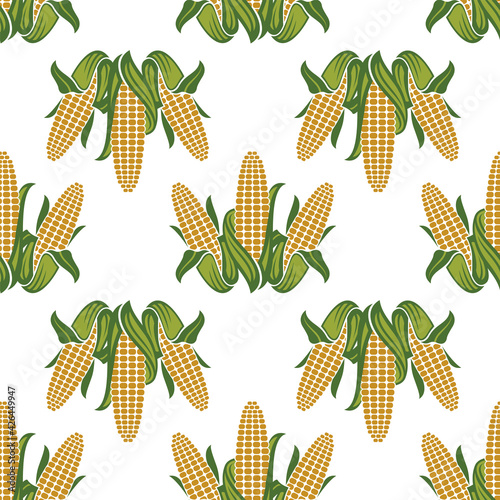 seamless pattern of corn cobs isolated on white background