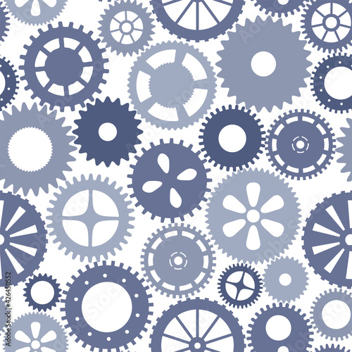 Vector seamless patern gears. Monochrome round gear elements of the mechanism. Isolated details on white.