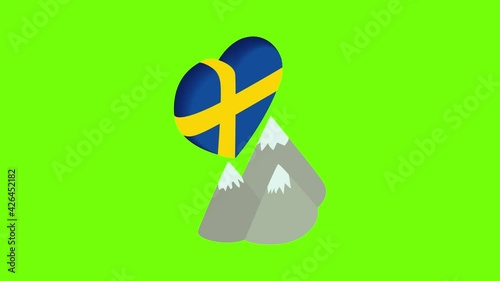 Sweden moutain icon animation cartoon best object on green screen background photo