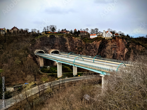 Autobahnbrücke A17 im Gebirge Schlucht Tal Transportweg Tunnel photo