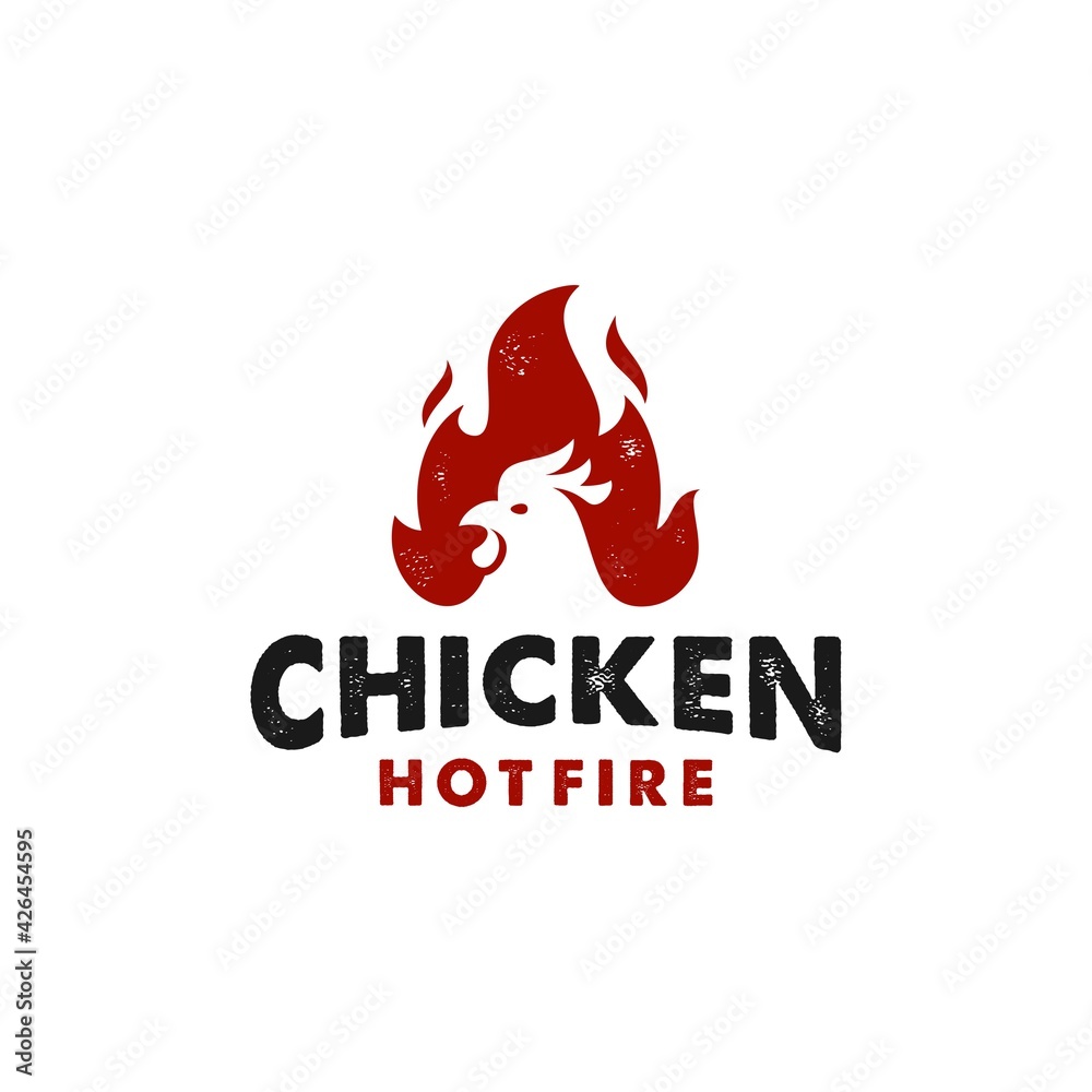 fire chicken logo, hen flame hot symbol vector icon illustration, modern hipster rustic logo , fast food restaurant app icon