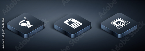 Set Isometric Smart glasses, Creating robot and Technical specification icon. Vector