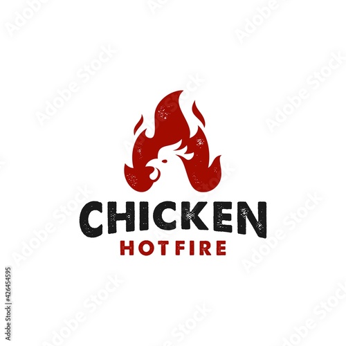 fire chicken logo, hen flame hot symbol vector icon illustration, modern hipster rustic logo , fast food restaurant app icon