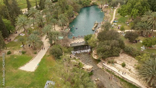 Gan HaShlosha (Sahne) National Park, Aerial view
, drone view over israel national Park Close to Beit Shean and Jordan Valley
 photo