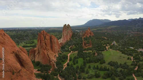 garden of the gods drone view in colorado springs on a summer day