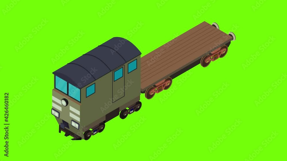 Flatcar wagon icon animation cartoon best object on green screen background