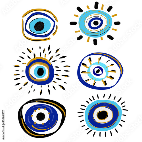 Colorful abstract eyes. Evil eyes collection. Contemporary modern, trendy vector illustrations
