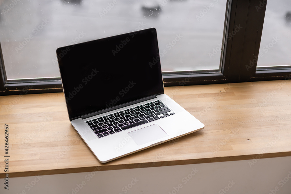 Modern interior. Comfortable workplace. laptop Modern interior. Comfortable workplace. laptop