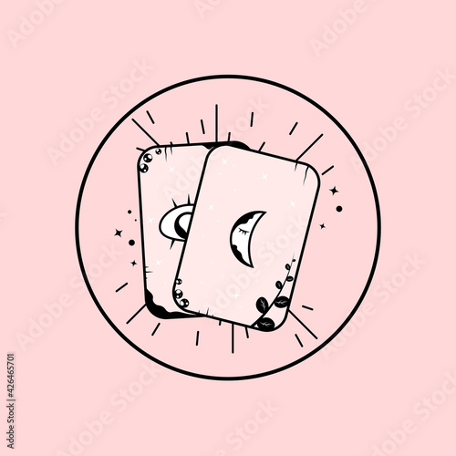 Tarot cards magic logo on pink background