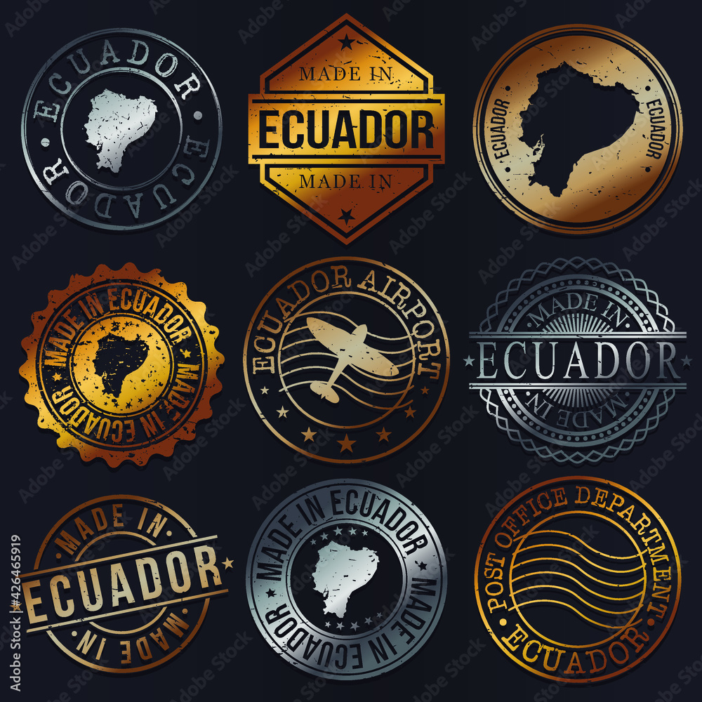 Ecuador Business Metal Stamps. Gold Made In Product Seal. National Logo Icon. Symbol Design Insignia Country. Ecuador Business Metal Stamps. Gold Made In Product Seal. National Logo Icon. Symbol Design Insignia Country.