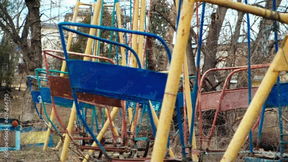 Lonely empty carousel old abandoned amusement park. Loneliness concept ...