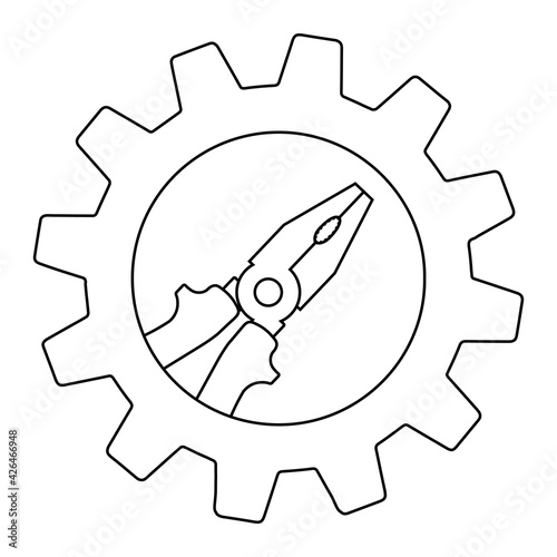Technical electric pliers icon in gear. Outline technical electric pliers vector icon for web design