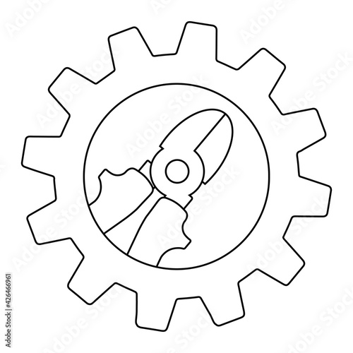 Technical electric pliers icon in gear. Outline technical electric pliers vector icon for web design