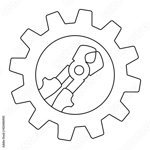 Technical electric pliers icon in gear. Outline technical electric pliers vector icon for web design