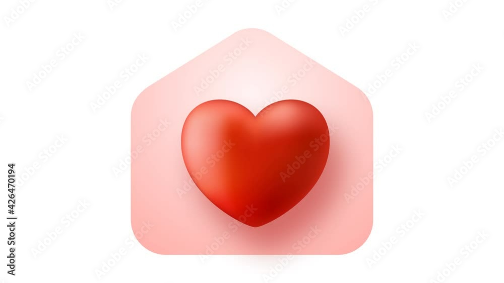 Heart house animation. Simple love heart shape with home icon motion animation. 4k video with alpha matte channel Heart house animation. Simple love heart shape with home icon motion animation. 4k video with alpha matte channel