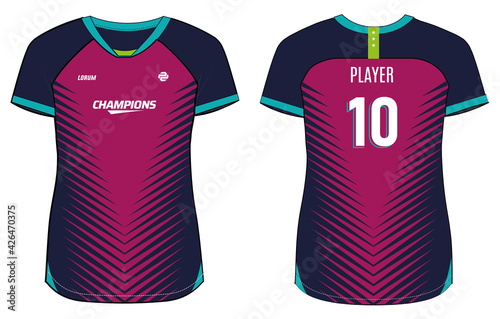 Women Sports Jersey t-shirt design concept Illustration suitable for girls and Ladies for Volleyball jersey, Football, badminton, Soccer, netball and tennis, Sport uniform kit for sports