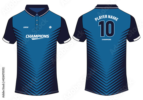Sports polo collar t-shirt jersey design vector template, Cricket jersey concept with front and back view for Soccer, Football, Tennis and badminton uniform