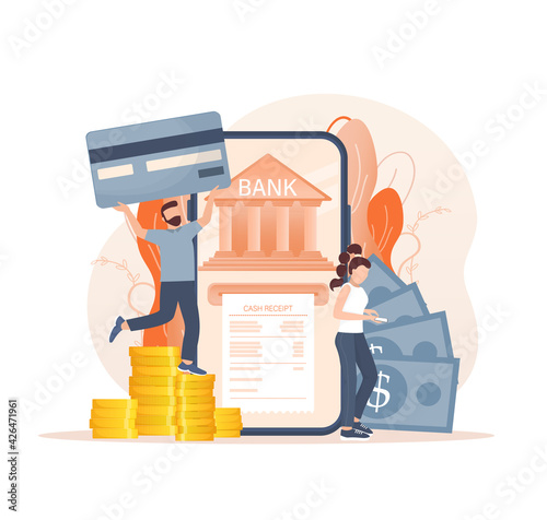 Line banking people for account page design. Isometric vector illustration. Bank online. Vector illustration.