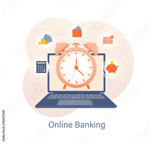 Line banking people for account page design. Isometric vector illustration. Bank online. Vector illustration.