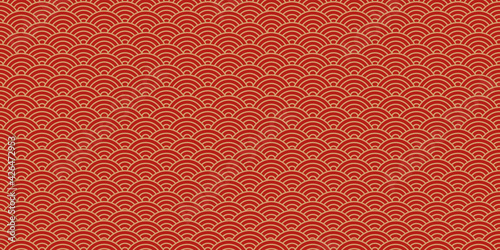 Chinese vector seamless pattern, oriental background, japanese texture, red and golden colors. Asian illustration