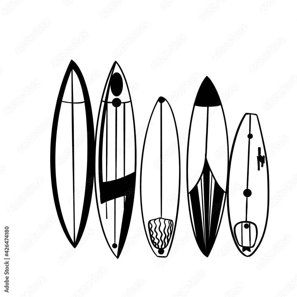 a variety of surfboards, outdoor activities