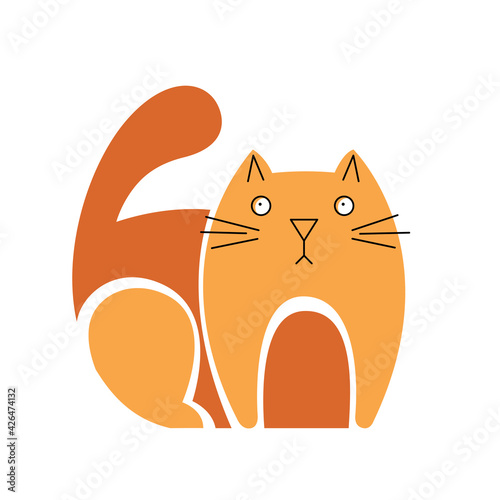 Cartoon Ginger Cat. Surprised Attentive cat. Design element for postcards. Vector illustration in Simple Flat Style.