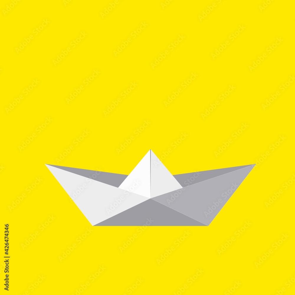 Origami paper ship isolated on illumination background. Vector illustration.