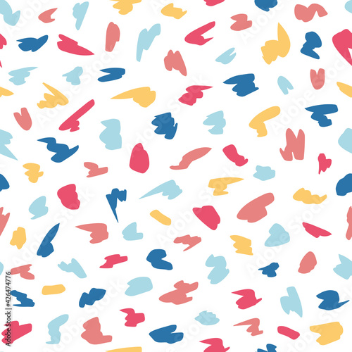 Fototapeta Naklejka Na Ścianę i Meble -  Colorful doodle scribble vector element seamless repeat pattern. Multicolored abstract strokes all over print.