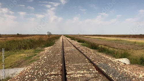 Steady shot of a railroad track in southwest Oklahoma
