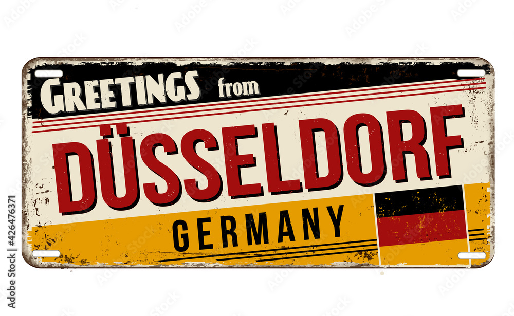 Fototapeta premium Greetings from Düsseldorf vintage rusty metal plate