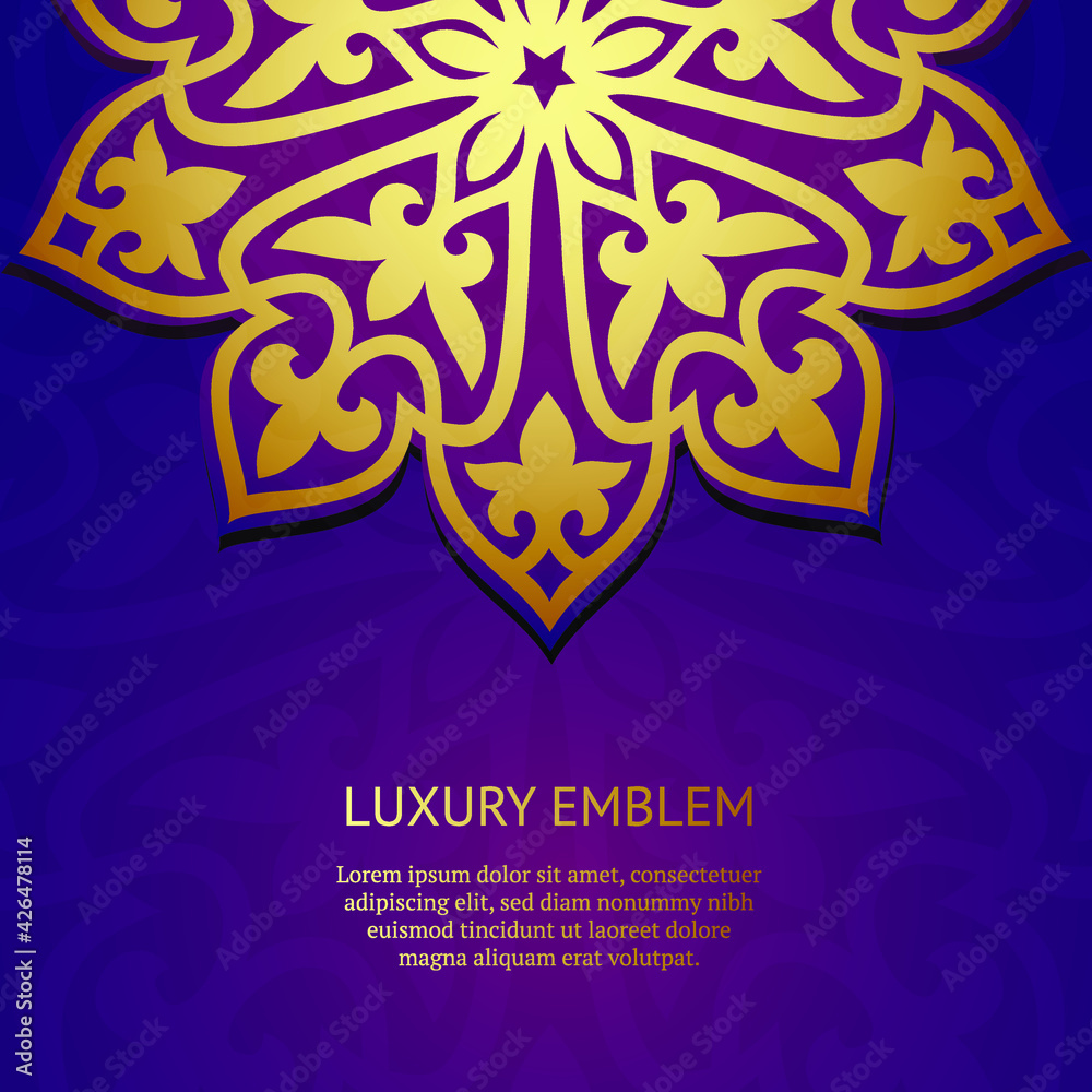Decorative gold and purple background. Luxury pattern template. Vector abstract design elements. Great for invitation and greeting cards, packaging, flyer, wallpaper or any desired idea. Asian ornamen