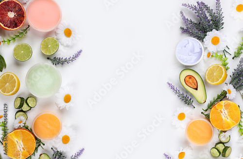 Spa and wellness composition with place for text, with cream, natural organic ingredients for beauty treatments, aromatherapy and skin care, lifestyle concept, invitation and advertising card