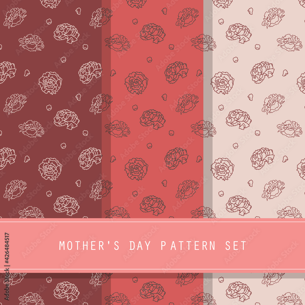 Fototapeta premium 母の日 カーネーション シンプル パターンセット/ Simple Carnation Pattern Set For Mother's Day - Vector Image