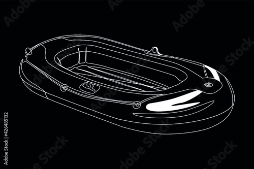inflatable boat white on black background