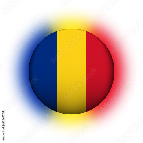 Free Download Glass light ball with flag of Romania. Round sphere, template icon. Romanian national symbol. Glossy realistic ball, 3D abstract vector illustration highlighted on a white background. Big bubble - GFXLoad
