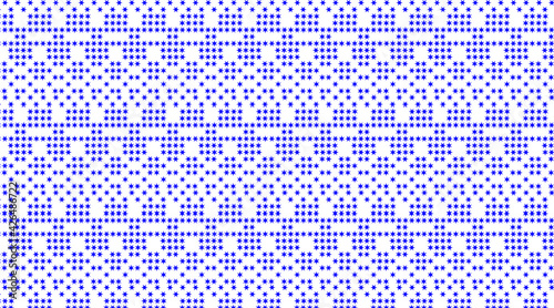Patrón textil clásico de estrellas azules formando figuras sobre fondo blanco