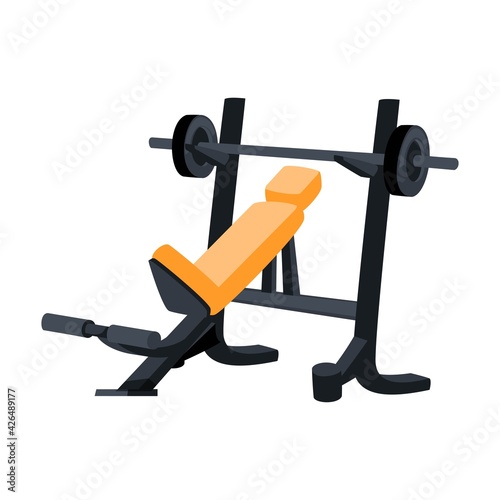 Realistic simulator for bench press lying and sitting. View isometric. 3D. Vector illustration