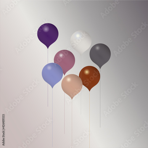 Abstract illustration of multi-colored helium balloons, on a gray background
