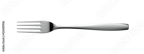 Silver fork isolated on white. 3d illustration. Single object. Stainless steel.